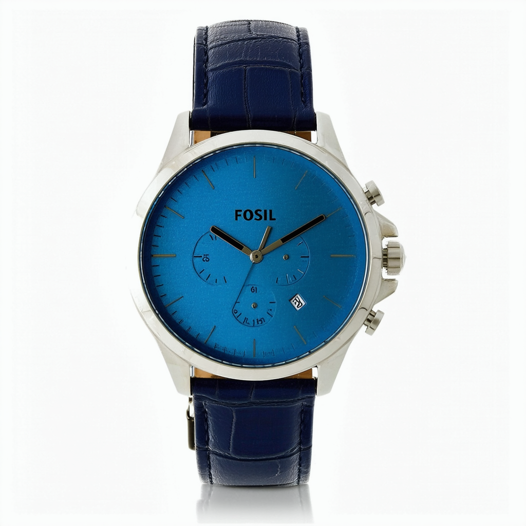 Fossil Men's AM3695 Cuff Kaleido Leather Strap Blue Mirror Dial Watch