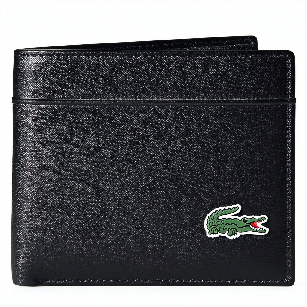 Lacoste Men's Large Billfold Double Flap Wallet Black One Size