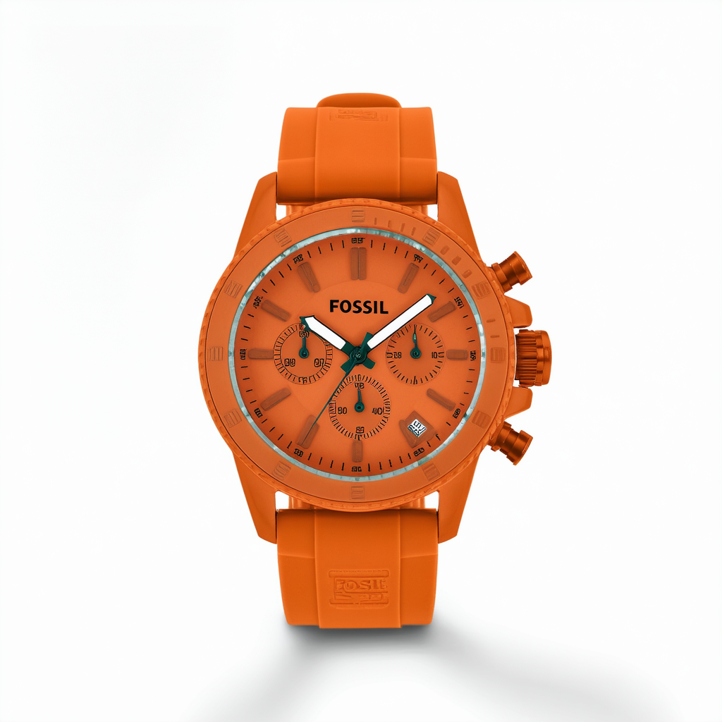 Fossil Men's JR1428 Nate Chronograph Orange Silicone Watch
