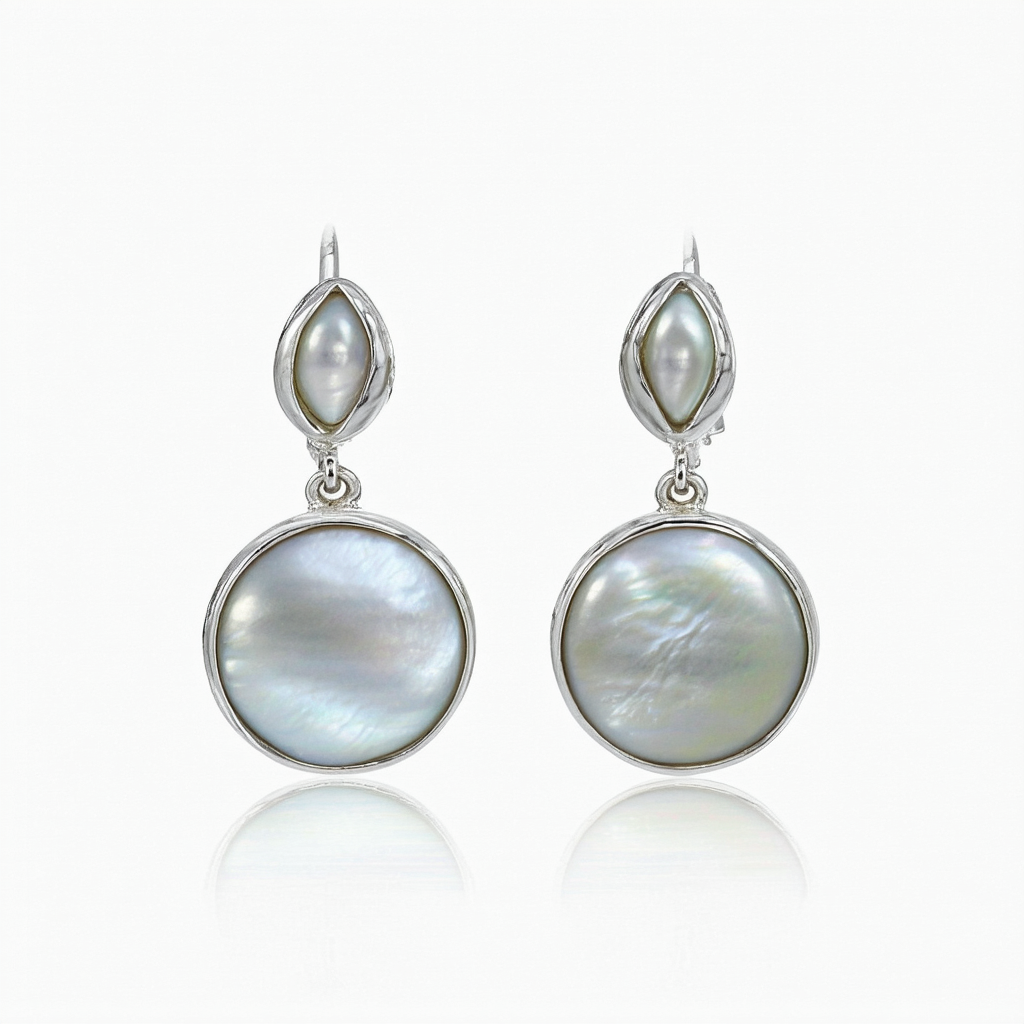 Amazon Collection Sterling Silver Bali Round Mother-Of-Pearl Drop Earrings