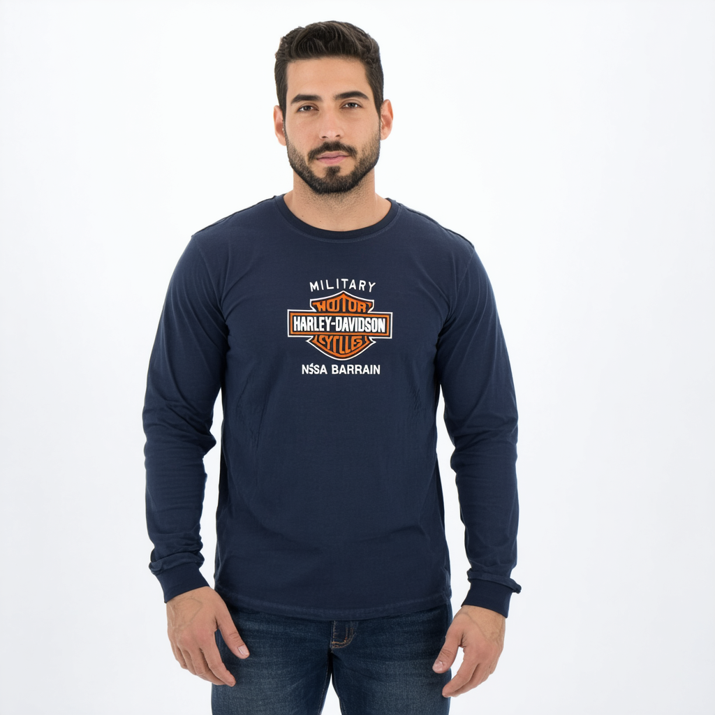 Harley-Davidson Military - Men's Navy Long-Sleeve Graphic T-Shirt - NSA Bahrain | High Risk