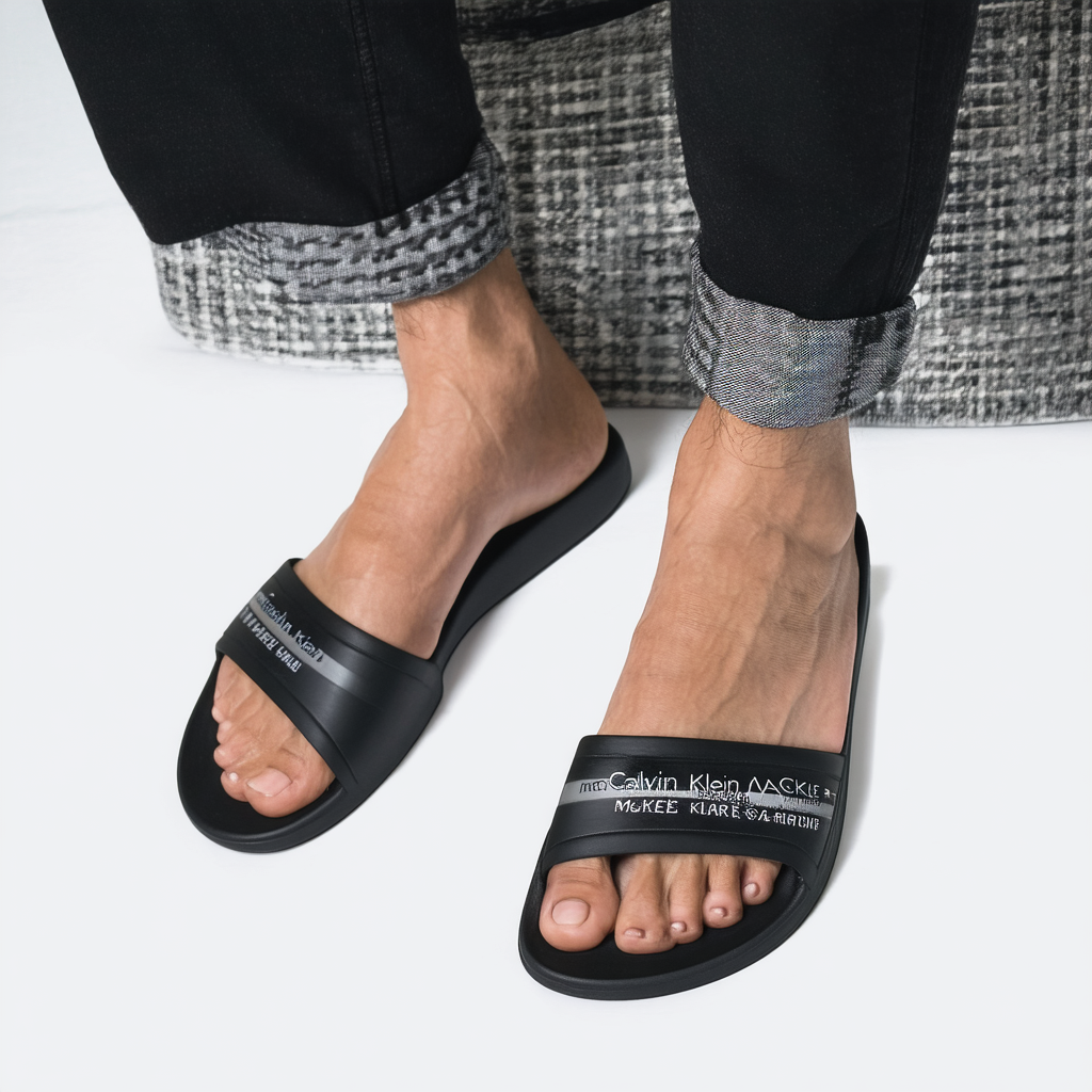 Calvin Klein Men's MACKEE Slide Sandal, black rubberized smooth/industrial art, 9 M M US