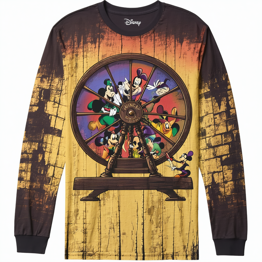 Disney Big & Tall Villains Spinning Wheel Men's Tops Long Sleeve Tee Shirt