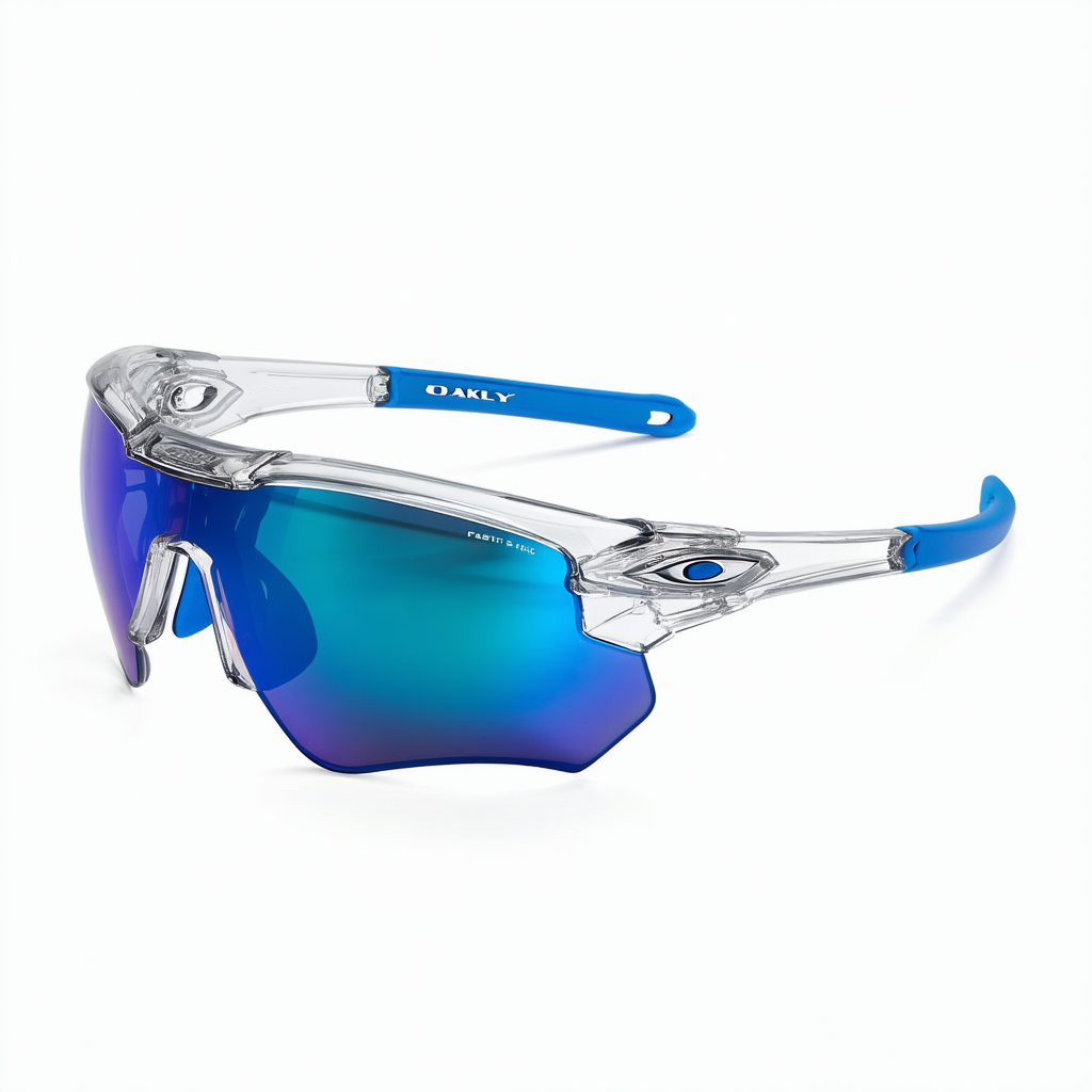 Oakley Fast Jacket Shield Sunglasses, Transparent Frame/Ice Iridium Lens, 29 mm