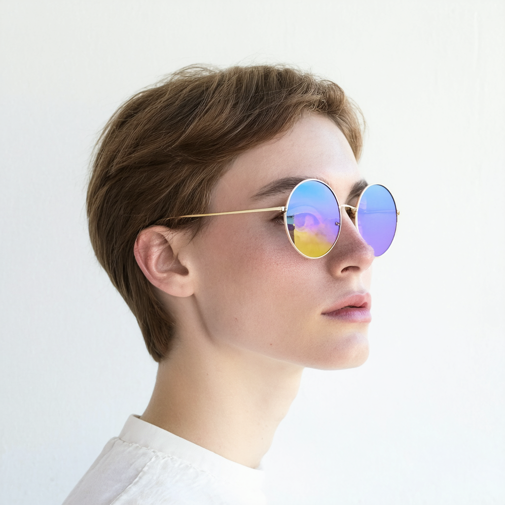 zeroUV Lennon Style Round Circle Metal Sunglasses with Color Mirror Lens