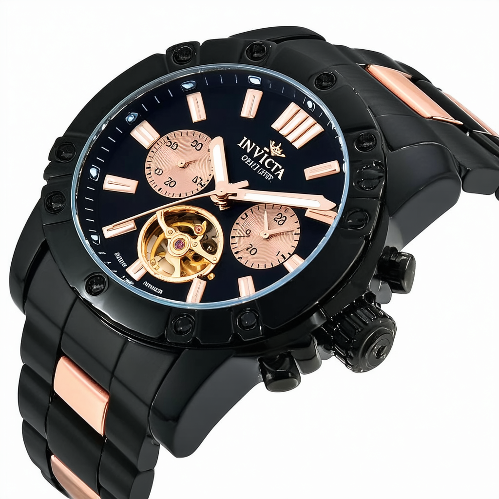 Invicta Men's 25267 Objet D Art Mechanical 2 Hand Black, Rose Gold Dial Watch