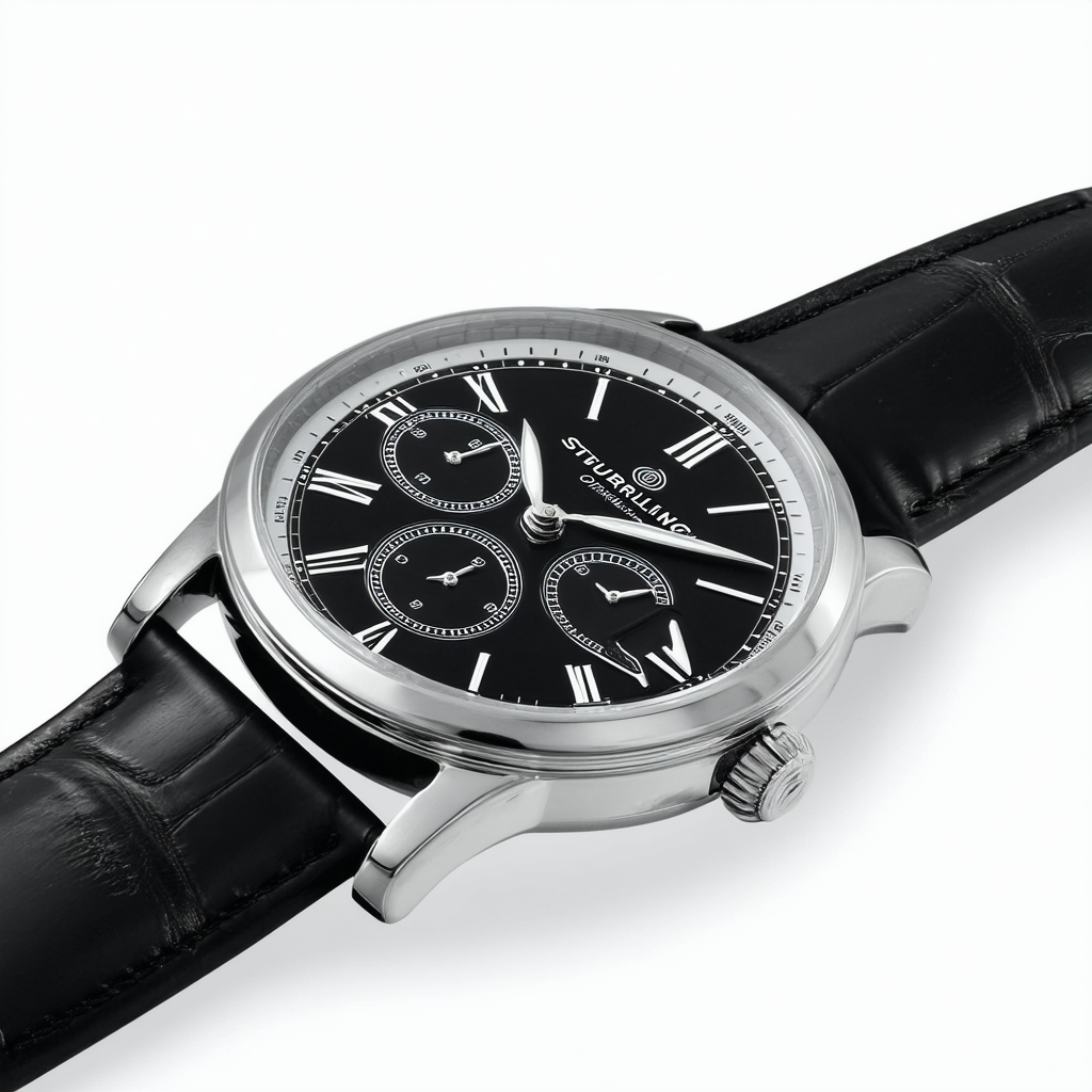 Stuhrling Original Men's 734G.03 Classic Ascot Castorra Elite Ultra Slim Black Leather Strap Watch
