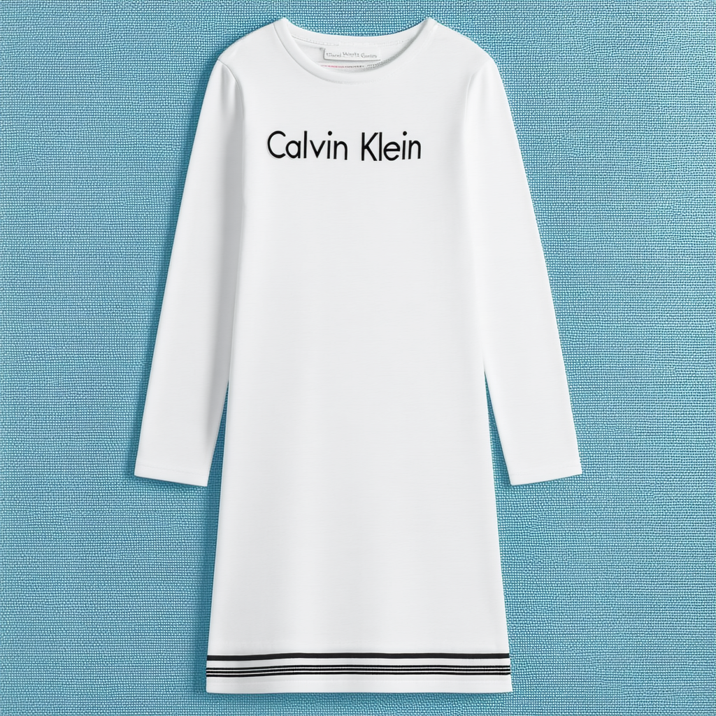 Calvin Klein Girls' Long Sleeve Solid Logo Dress