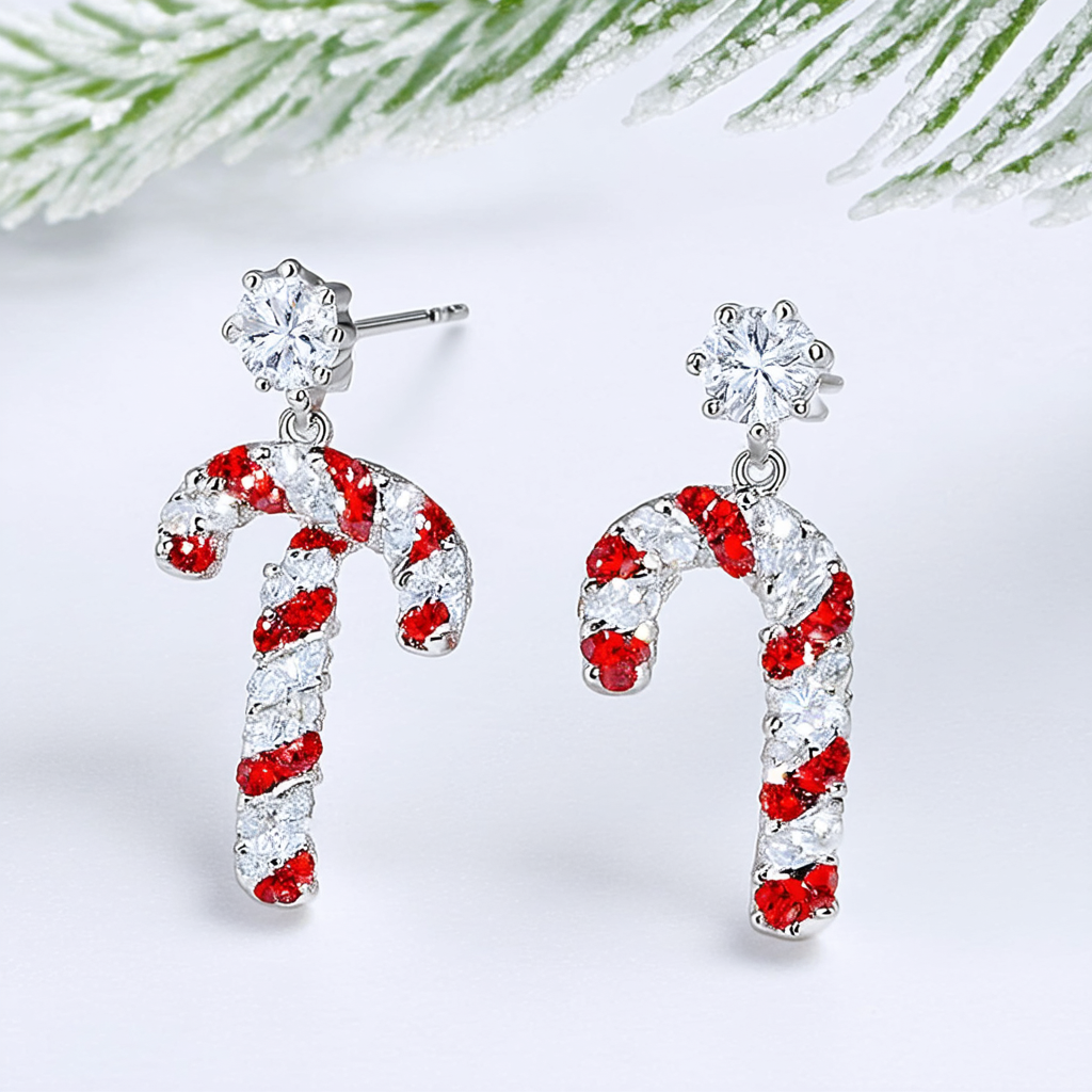 Amazon Collection Silver Plated Crystal Candy Cane Drop Earrings