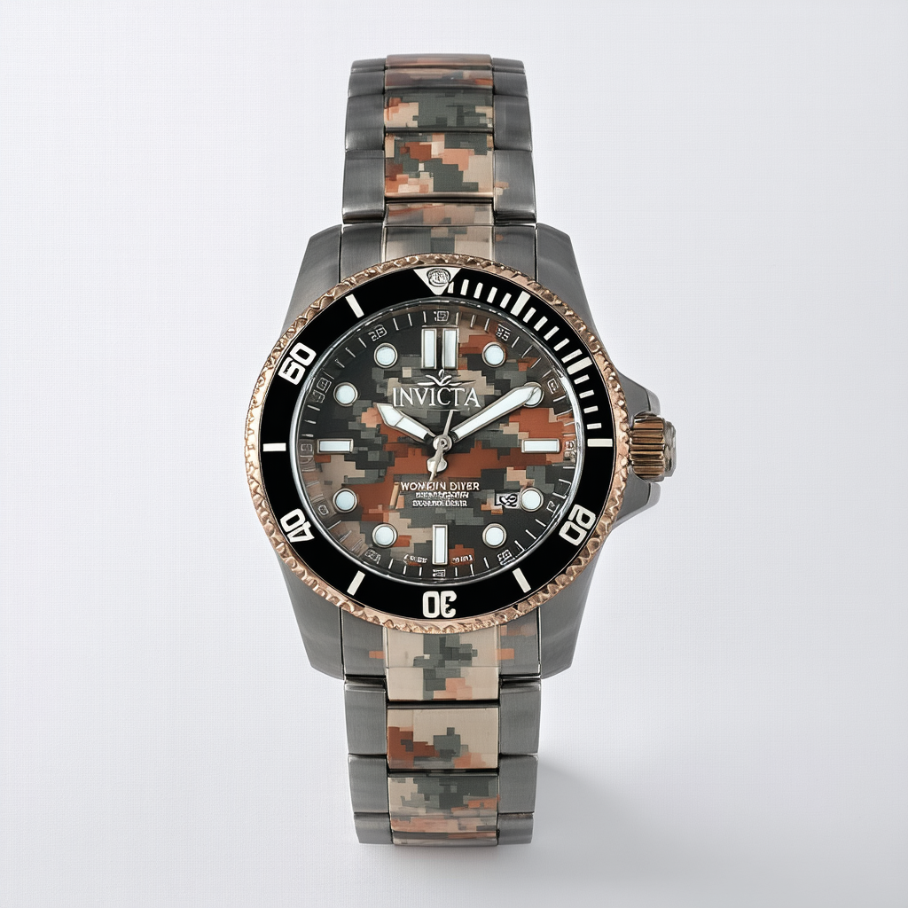 Invicta Women's 11531 Russian Diver Grey and Brown Camouflage Dial Stainless Steel Watch