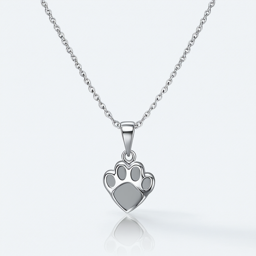 Amazon Collection 10k White Gold Dog Paw Heart Pendant Necklace, 18"