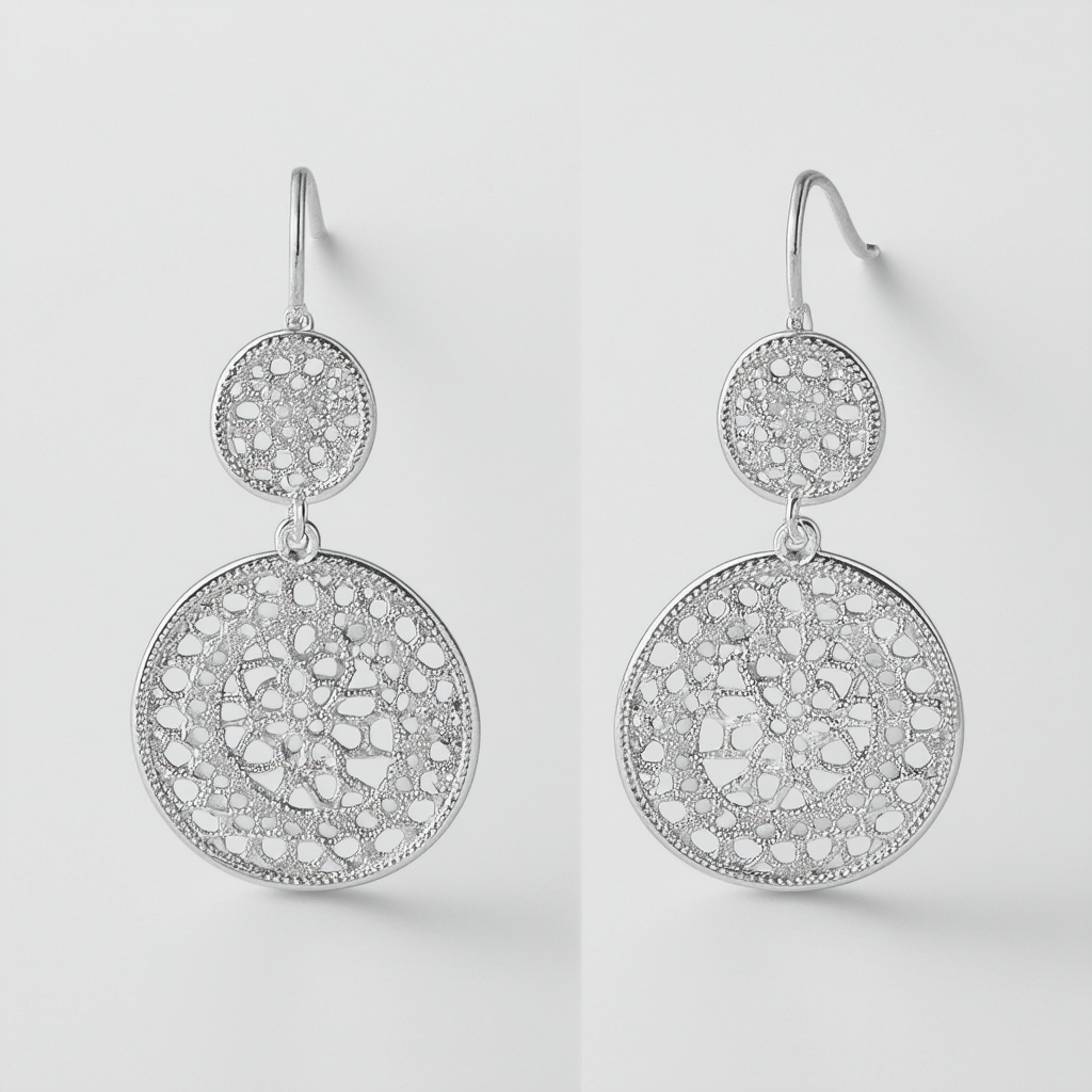Amazon Collection Sterling Silver Large Round Open Cut Out Pattern Drop Earrings