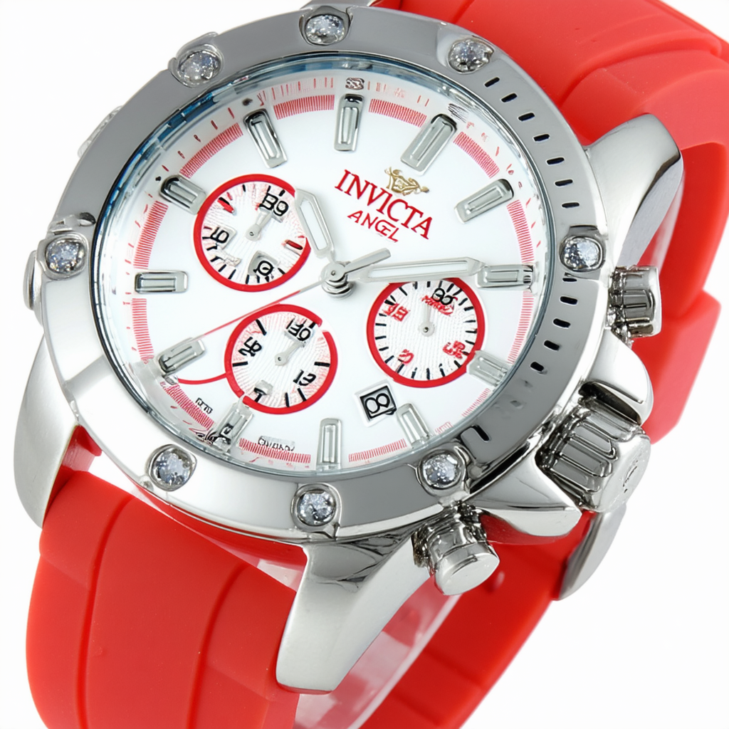 Invicta Women's Angel Stainless Steel Quartz Watch with Silicone Strap, red, 19 (Model: 0701)