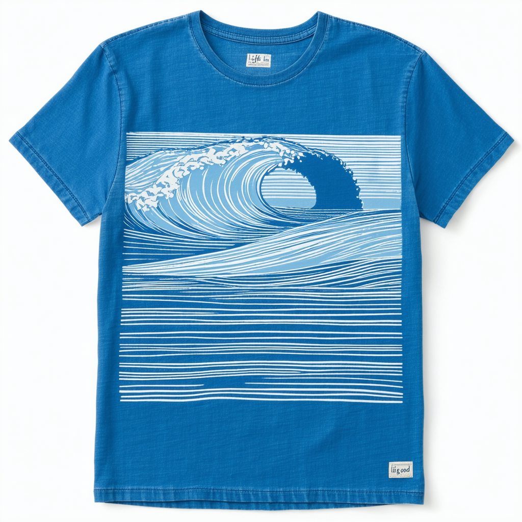 Life is Good Cool Lig Wave Stripe Tee, Denim Blue