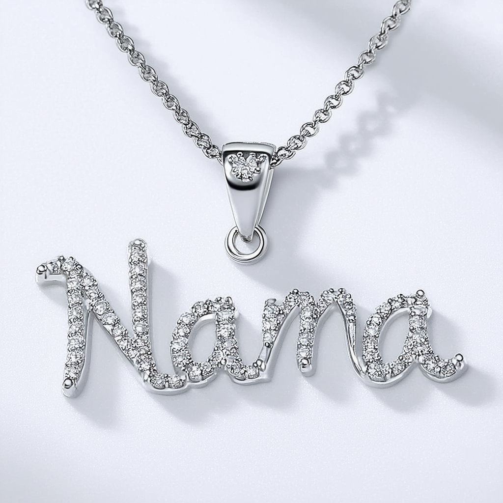 Amazon Collection Sterling Silver Crystal "Nana" Monogram Style Pendant Necklace, 18"