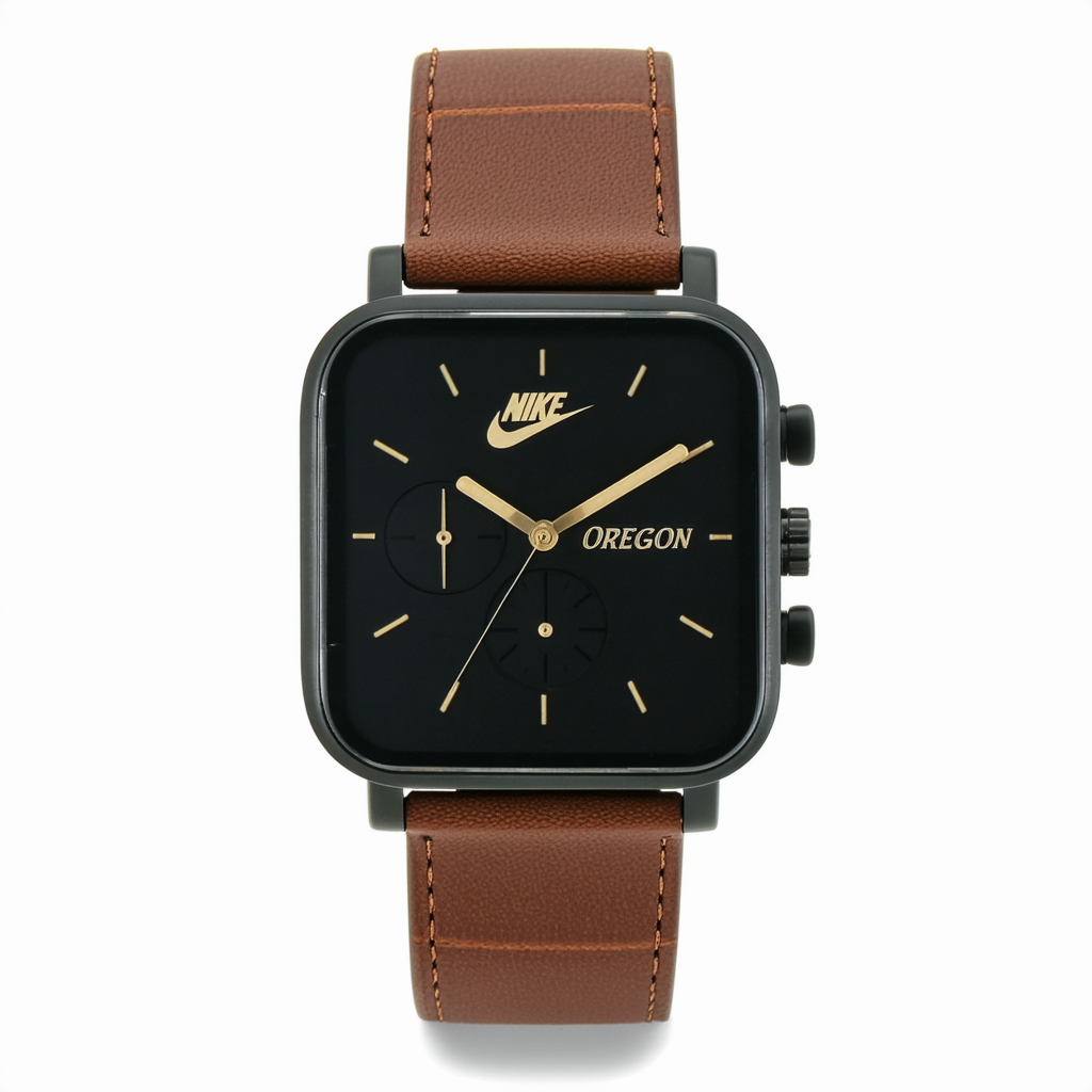 Nike Oregon Square Leather Analog Brown/Black/Pro Gold Dual Time Unisex Watch WA0054-293