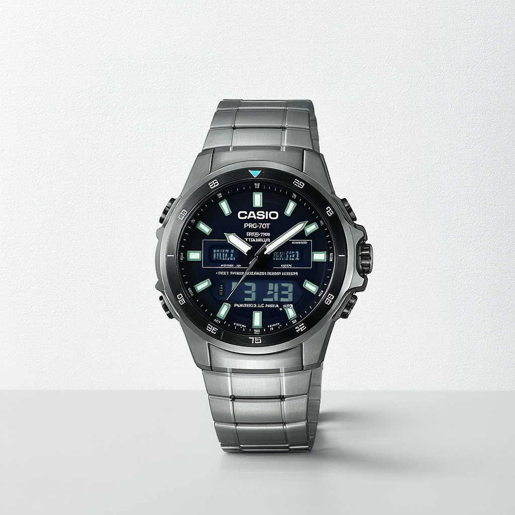 Newest Casio PRG-70T Titanium Triple Sensor Solar Pathfinder Yacht Timer Duplex LCD Display Watch