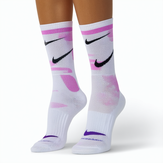 Nike Girl`s Graphic Performance Cotton Cushioned Over The Calf 2 Pack Socks