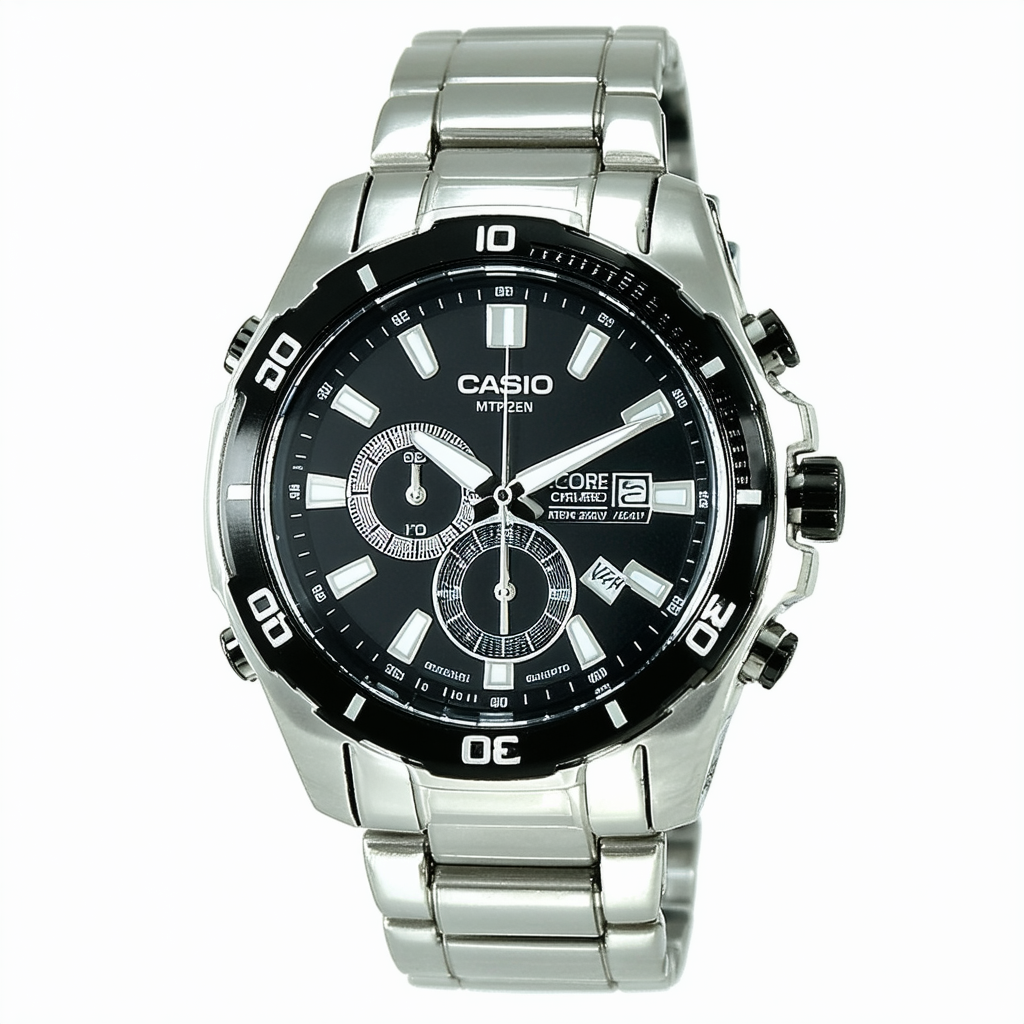 Casio Men's Core MTP1326D-1A2V Silver Stainless-Steel Quartz Watch with Black Dial