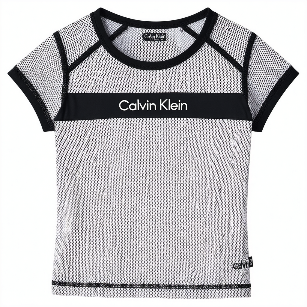 Calvin Klein Girls' Performance Short Sleeve Mesh T-Shirt, Black Logo, 8-10