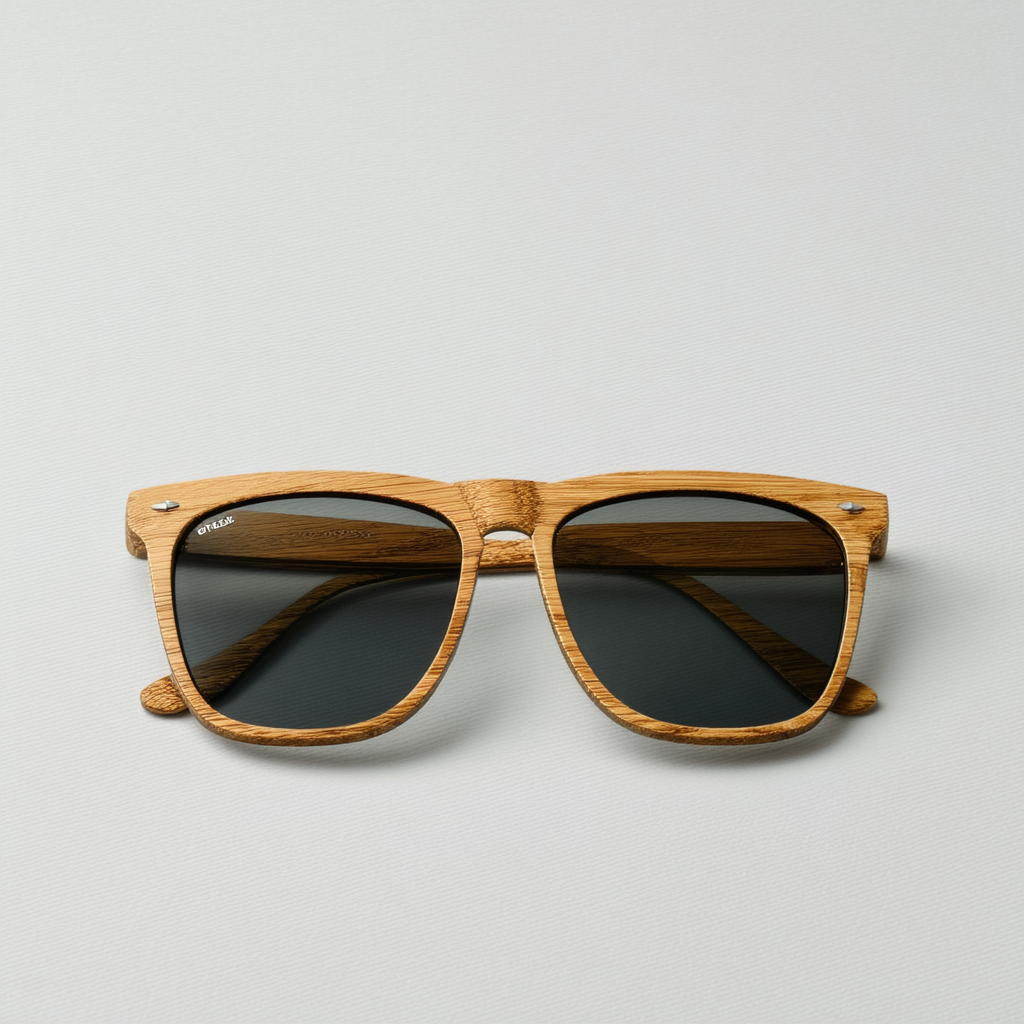 Wood Print Two-Tone Large Flat Top Aviator Sunglasses (Light Wood)
