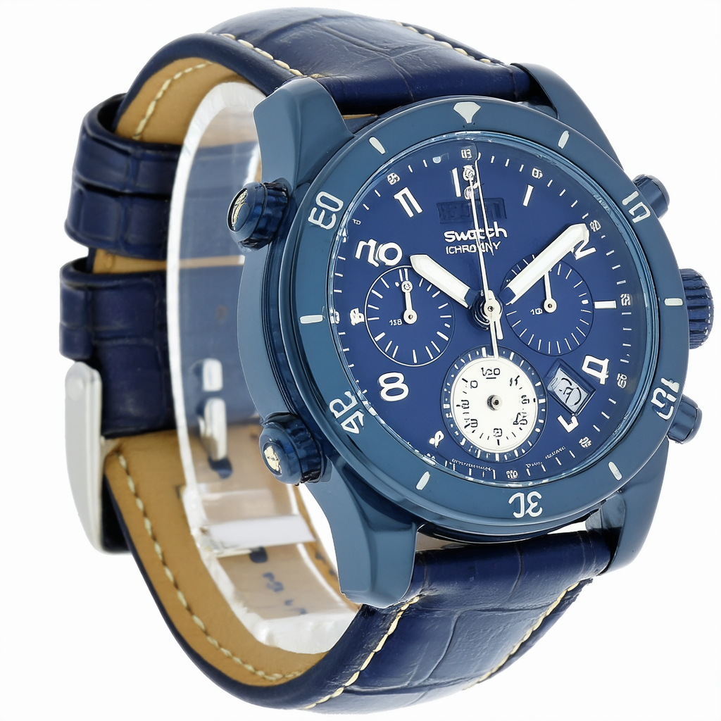 Swatch Irony Chrono Mechanic Motion Automatic Men's Blue Leather Watch SVDK1005