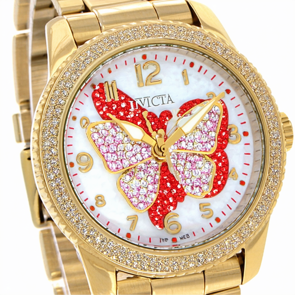 Invicta Women 29mm Baby LUPAH Butterfly Quartz Gold/RED Tone MOP Dial Watch 37118
