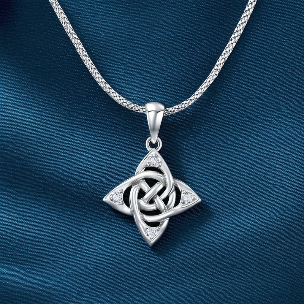 Amazon Collection Sterling Silver Celtic Knot Diamond Shaped Pendant Necklace with Rolo Chain, 18"