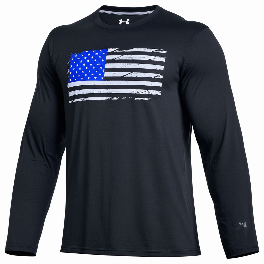 Under Armour Men's Freedom New Flag Long Sleeve T-Shirt , Black (002)/Royal , Medium
