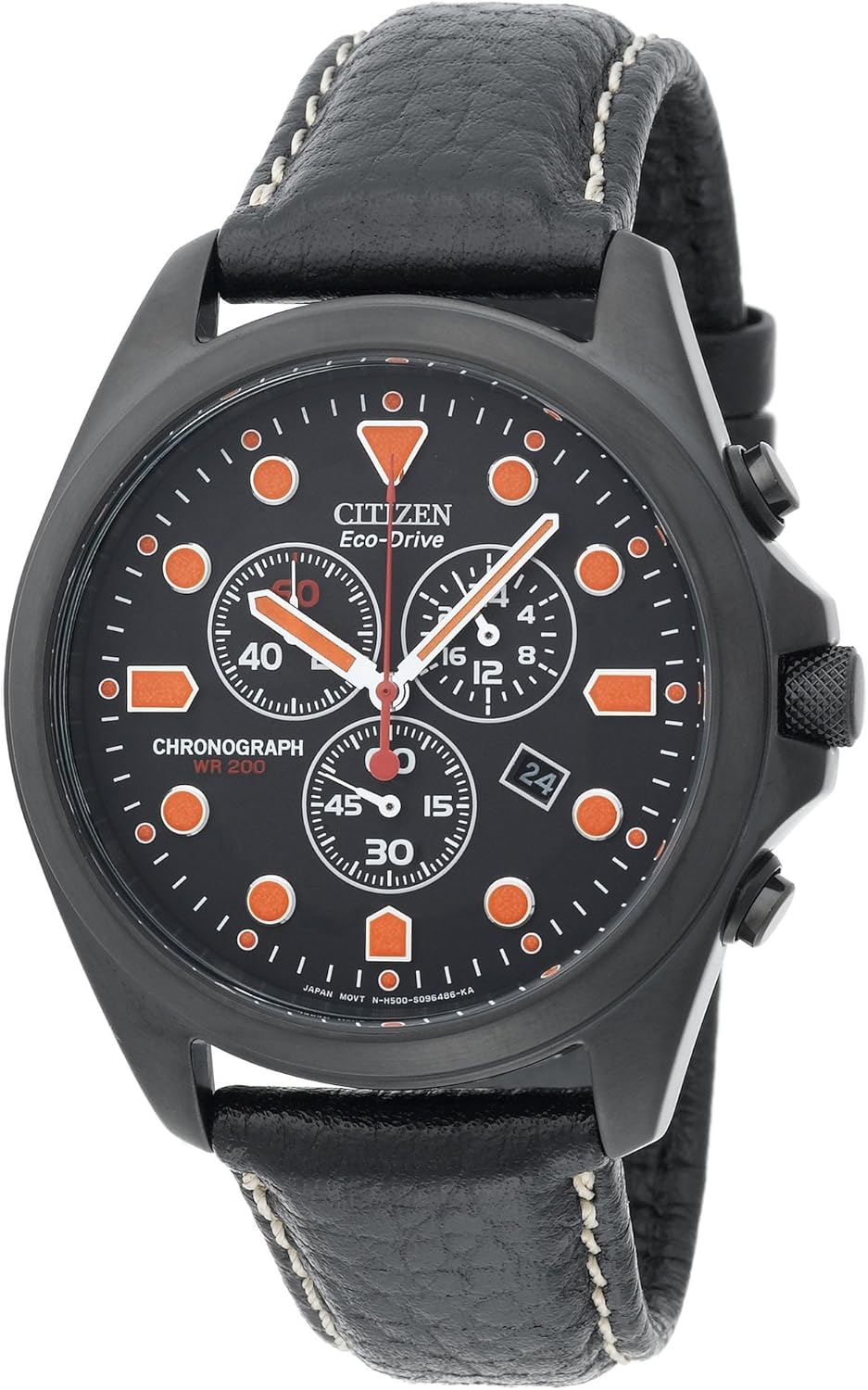 Citizen Men's AT0875-09E Eco-Drive Chronograph Black Plated Steel Leather Strap Watch
