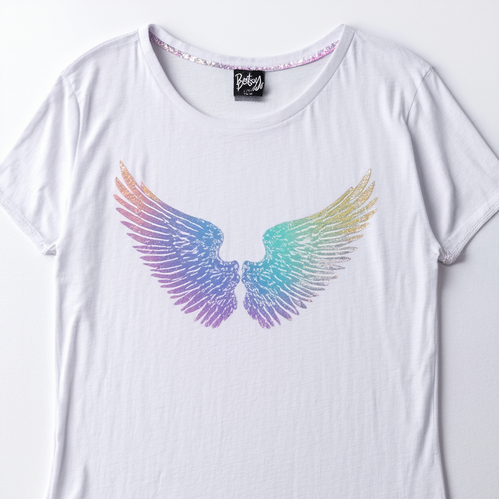 Betsey Johnson Women's Wings Wedge Tee, Gradient Metallic