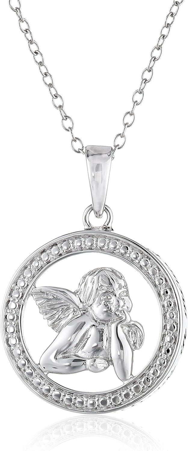 Amazon Collection Sterling Silver "Believe in Miracles" Angel Pendant Necklace, 18"