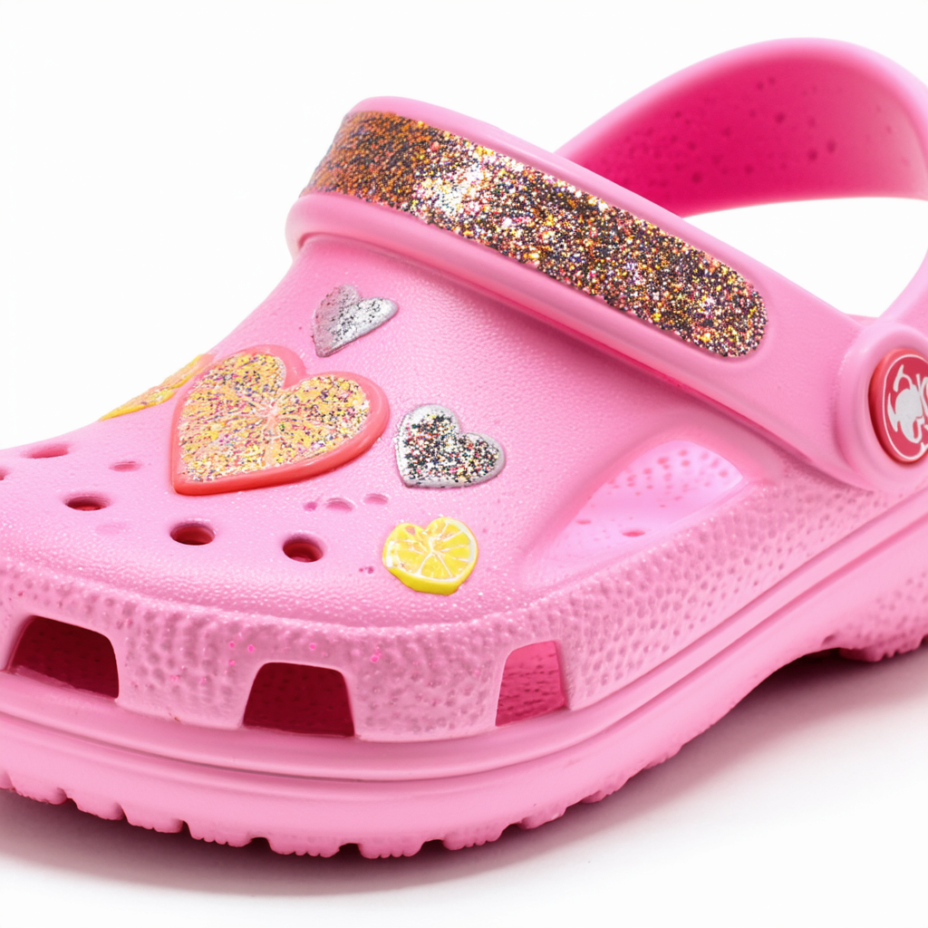 Crocs girls Kids' Classic Cross-strap Sandal, Pink Lemonade/Glitter Heart, 5 Toddler US