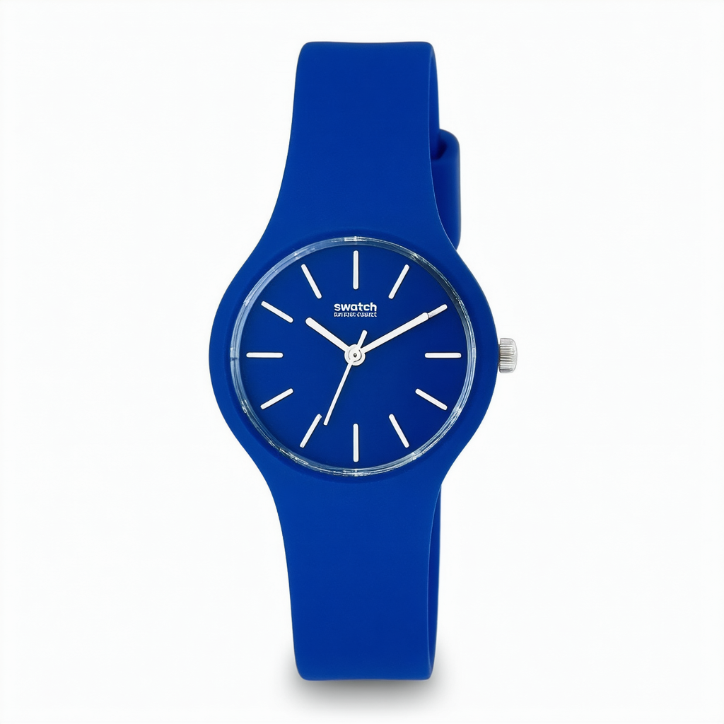 Swatch Womens Analogue Quartz Watch with Silicone Strap GN416, Blue, Strap.