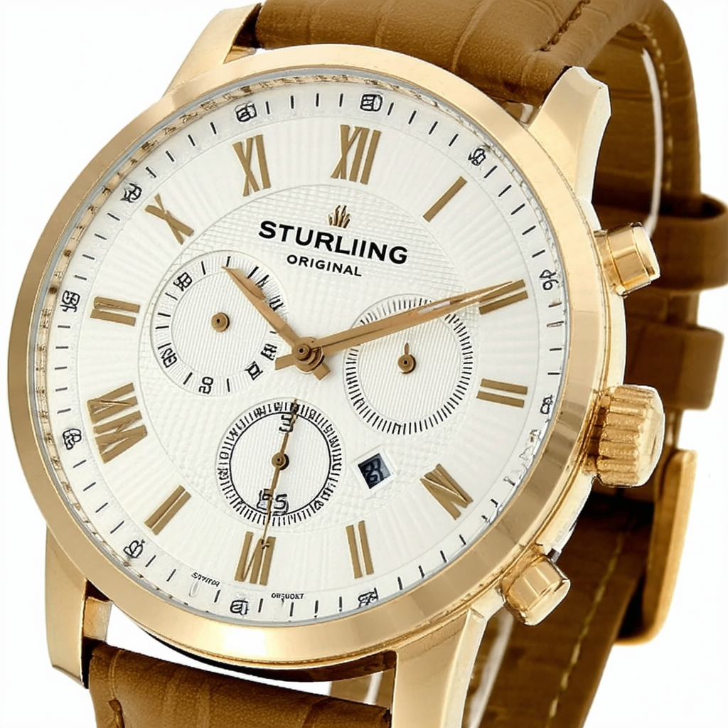 Stuhrling Original Men's 791.01 Symphony Swiss Quartz Date GMT Beige Leather Strap Watch