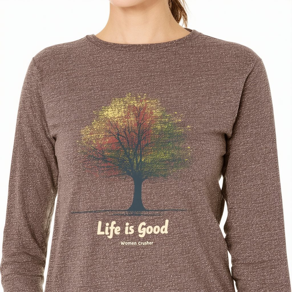 Life is Good Women's Crusher Long Sleeve Seasons Tree T-Shirt (Suede Brown)