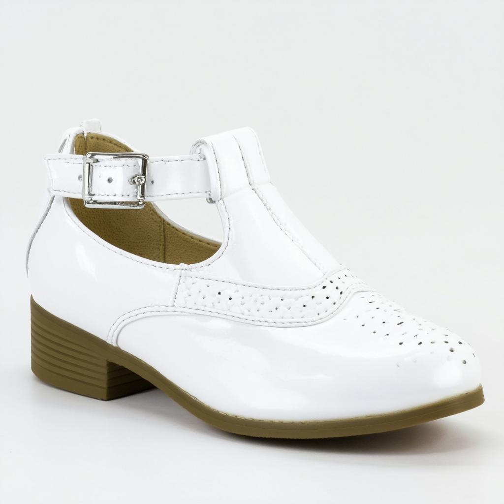 Qupid Strip-114 Two Tone Ankle Strap Round Toe Saddle Shoes WHITE (8.5)