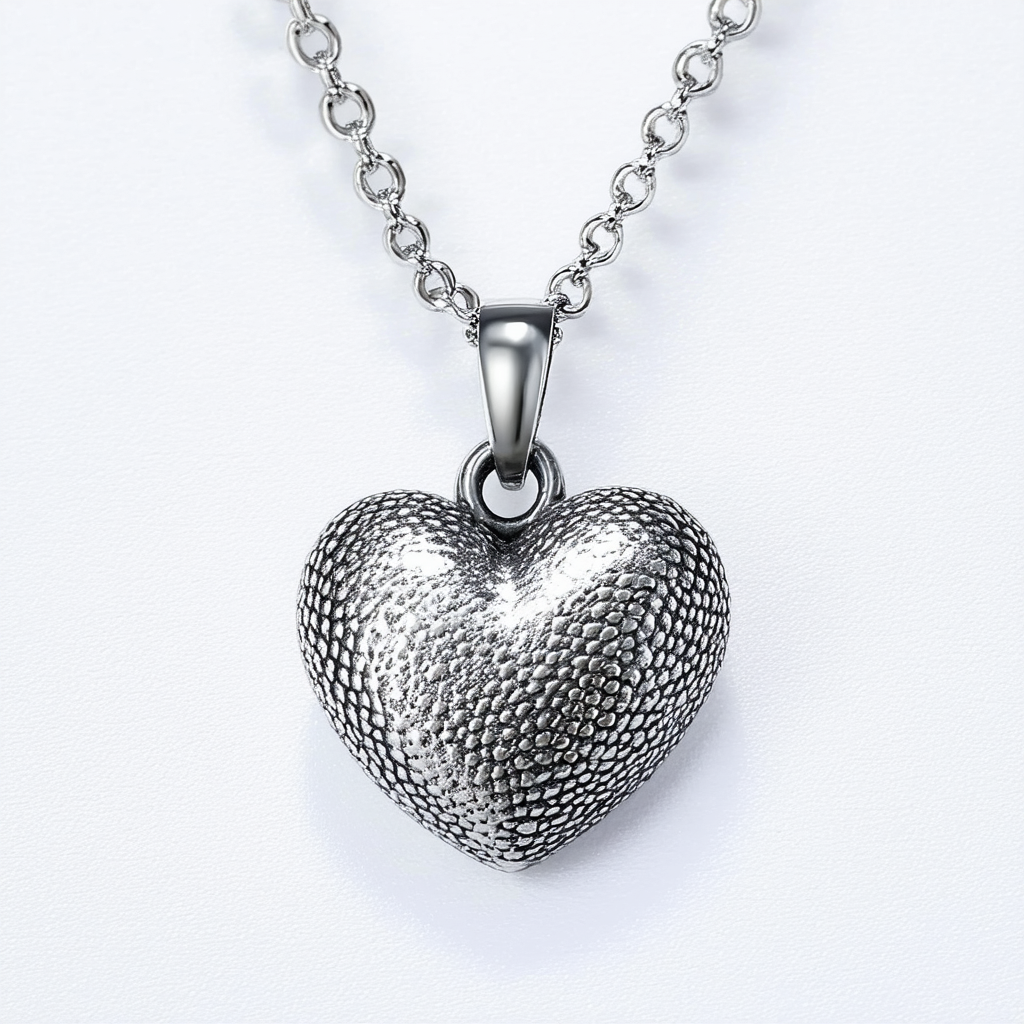 Amazon Collection Stainless Steel Textured Heart Pendant Necklace
