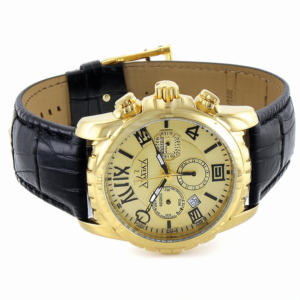 I By Invicta Men's 70113-001 18k Gold-Plated Black Leather Watch
