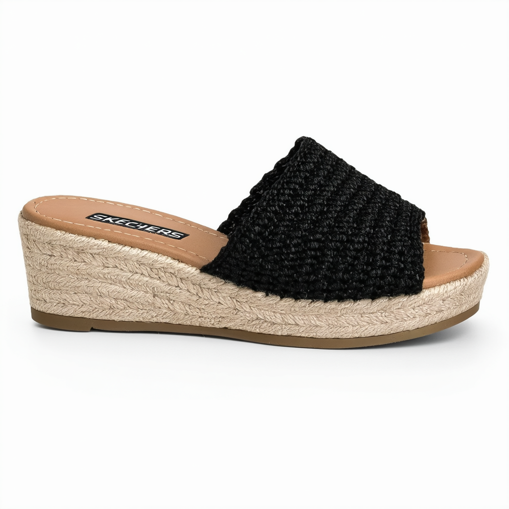 Skechers Cali Women's Crochet Wedge Platform Dress Sandal,black,8 M US
