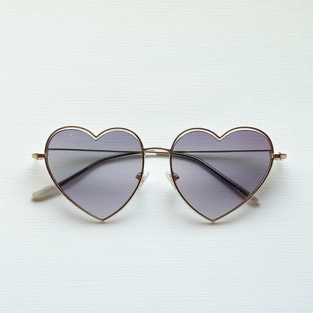 Womens Adorable Metal Heart Shape Color Tinted Sunglasses