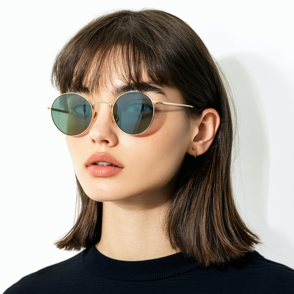 zeroUV - Classic Slim Metal Neutral Colored Flat Lens Round Sunglasses 50mm