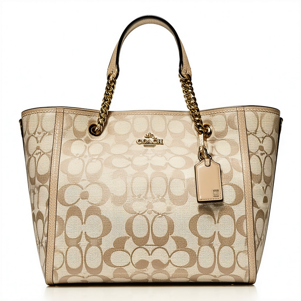 Coach Alexandra Chain Signature Tote 20807 Light Khaki White