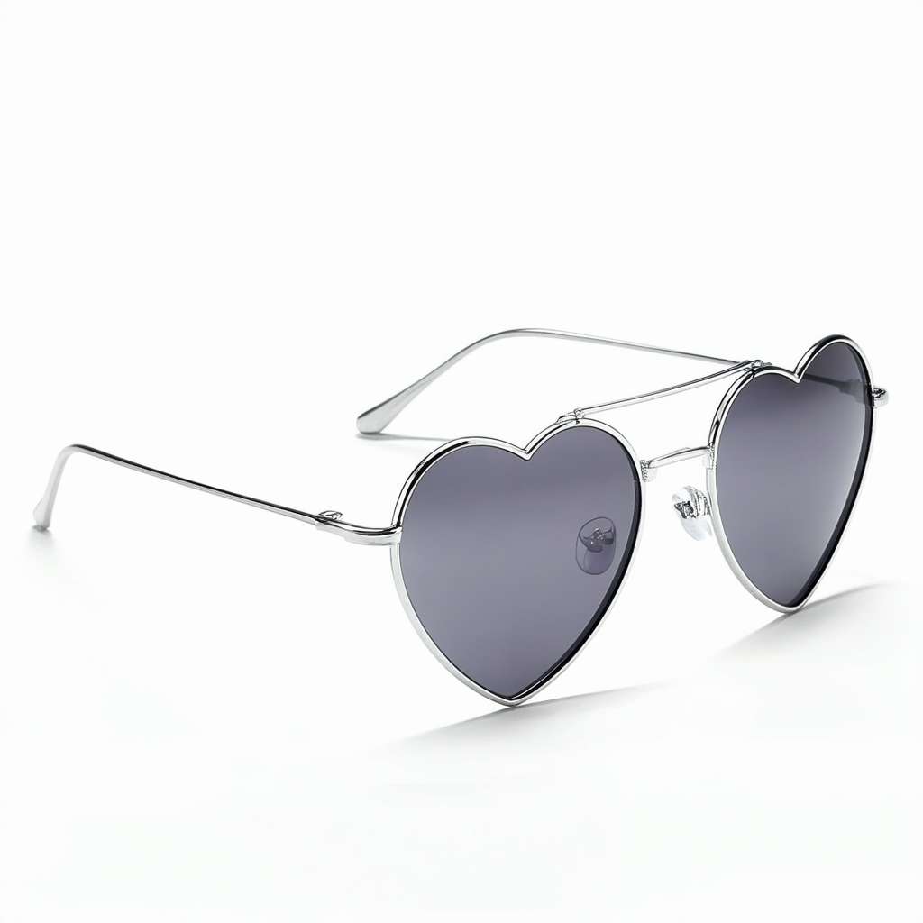 zeroUV Womens Fashion Thin Metal Heart Shaped Sunglasses (Silver)