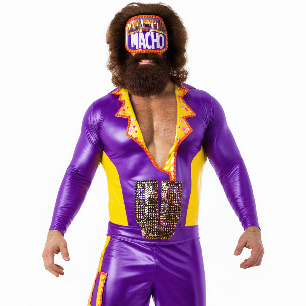 WWE Adult Macho Man Madness Costume Mens, Purple Tough Guy Wresting Halloween Outfit