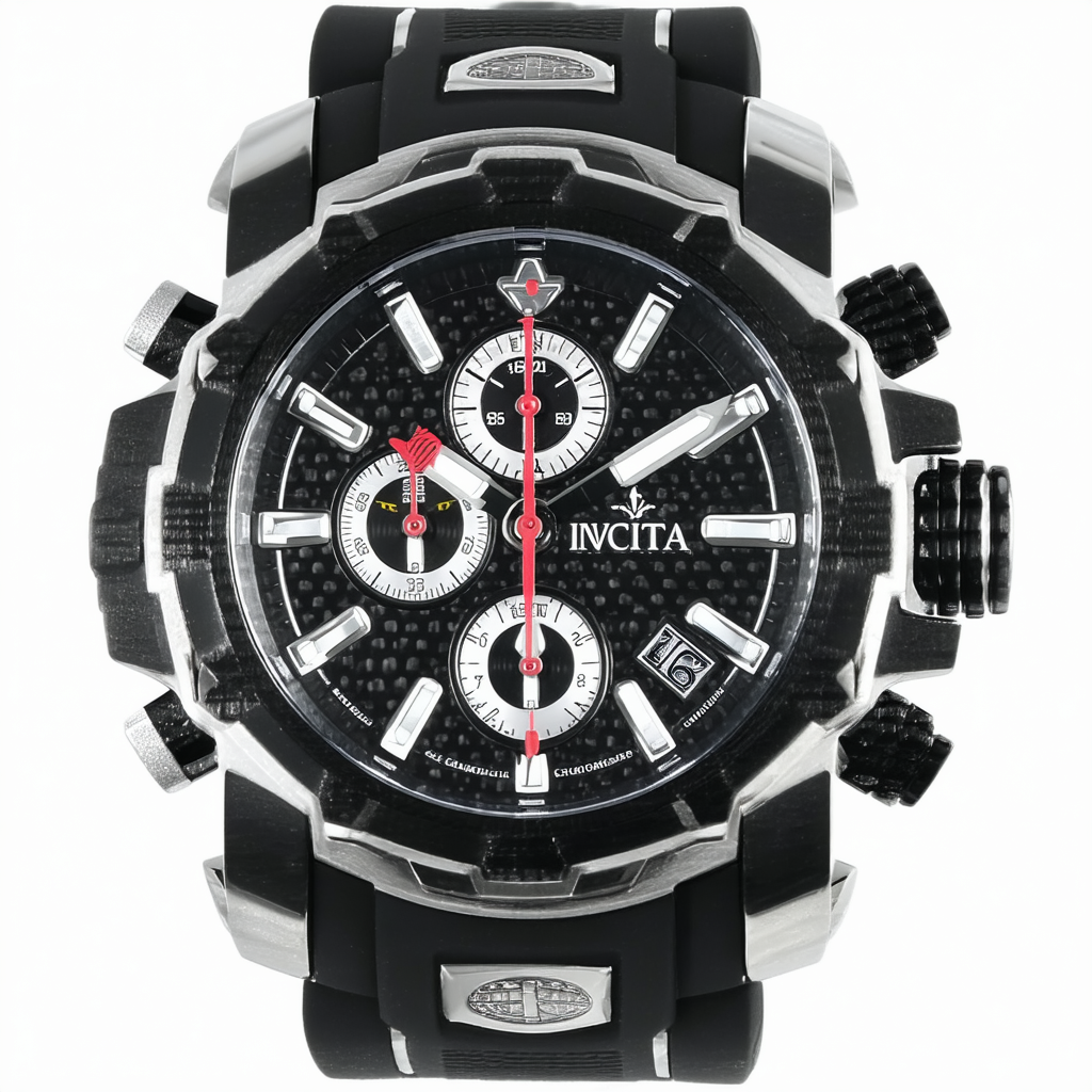 Invicta Men's 12666 Bolt Reserve Chronograph Black Carbon Fiber Dial Black Polyurethane Watch