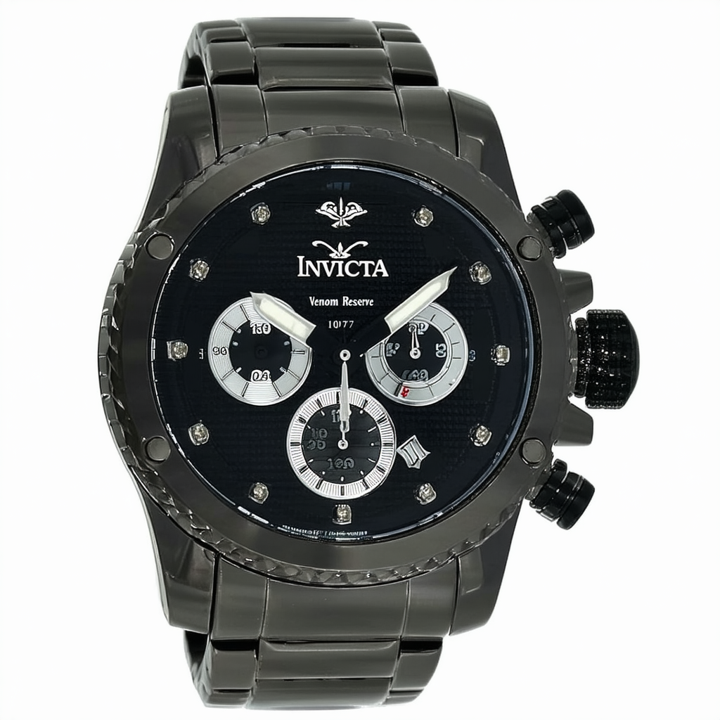 Invicta Men's 10177 Venom Reserve Chronograph Black Dial Stainless Steel Watch