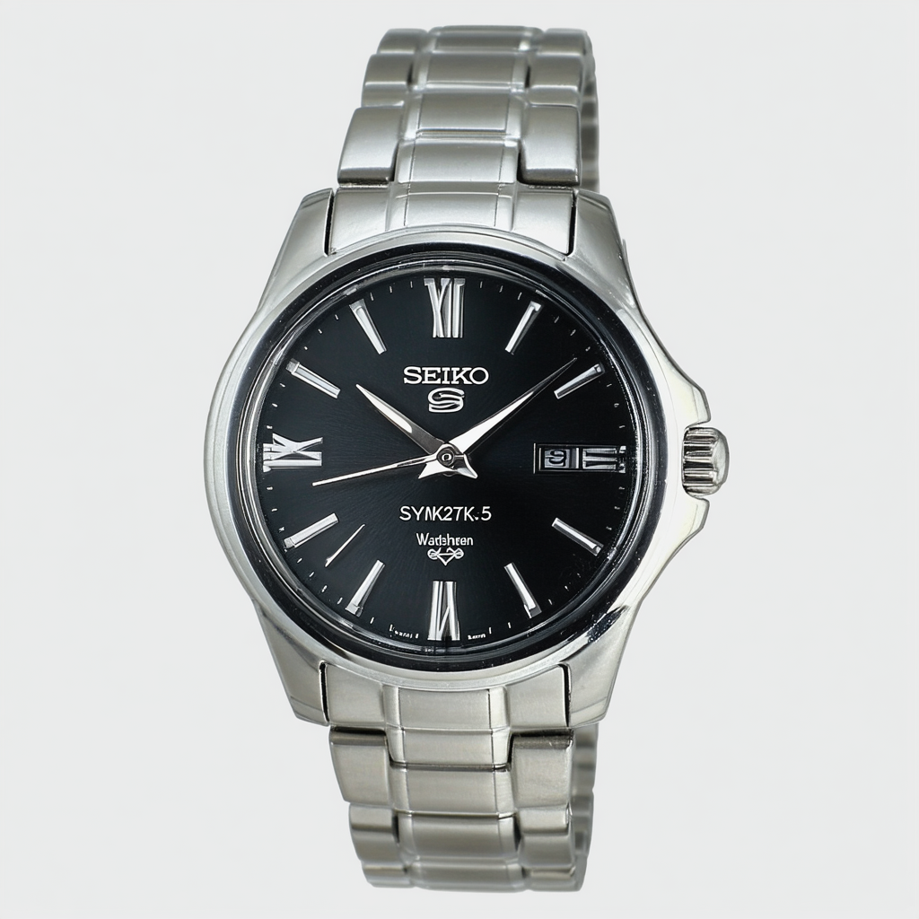 Seiko SYMK27K1-5 Women's Automatic Analogue Watch, Black Dial, Steel Strap Grey
