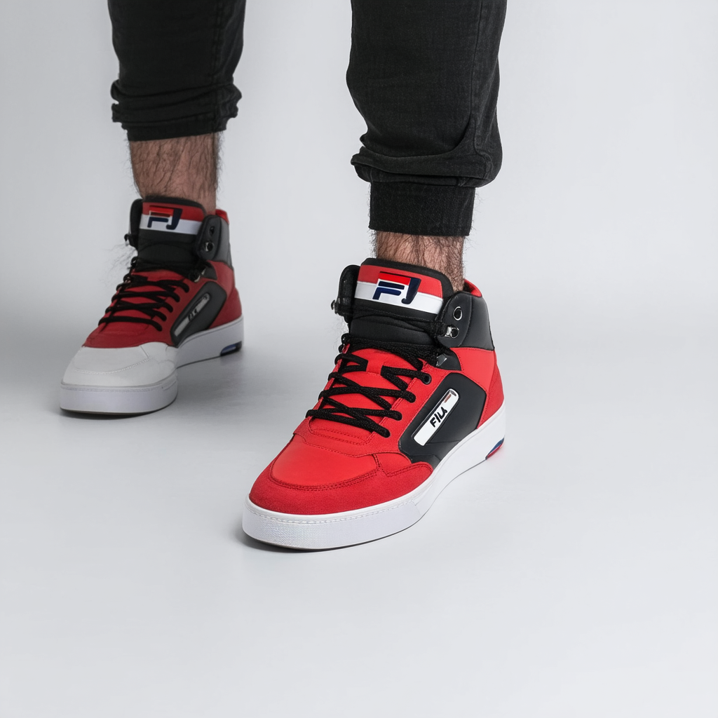 Fila Mens Vulc 13 Mid Plus, Red/Black/White, 9.5
