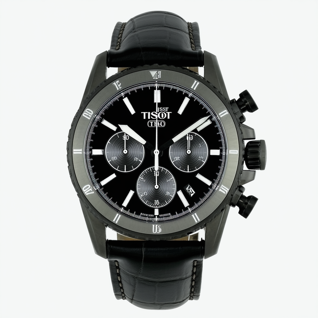 Tissot Men's T0055141606100 Quadrato Black Leather Automatic Chronograph Watch